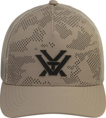 Vortex Through and Through Camo Cap side view highlights adjustable fit with mesh snapback