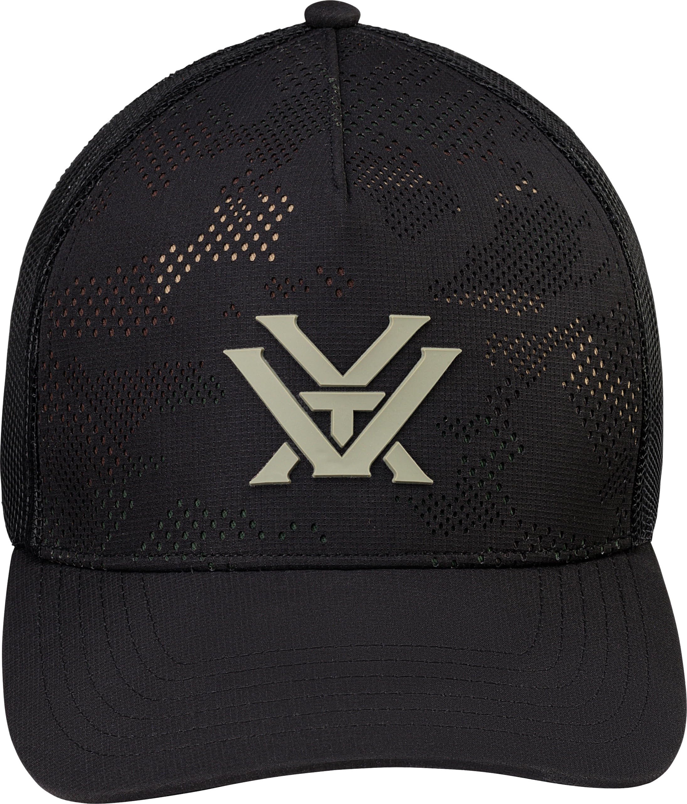 Vortex cap side profile with structured crown and mesh back.