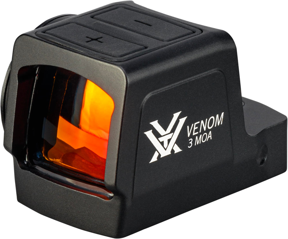 Vortex Venom enclosed micro red dot sight mounted on rifle for fast target acquisition.