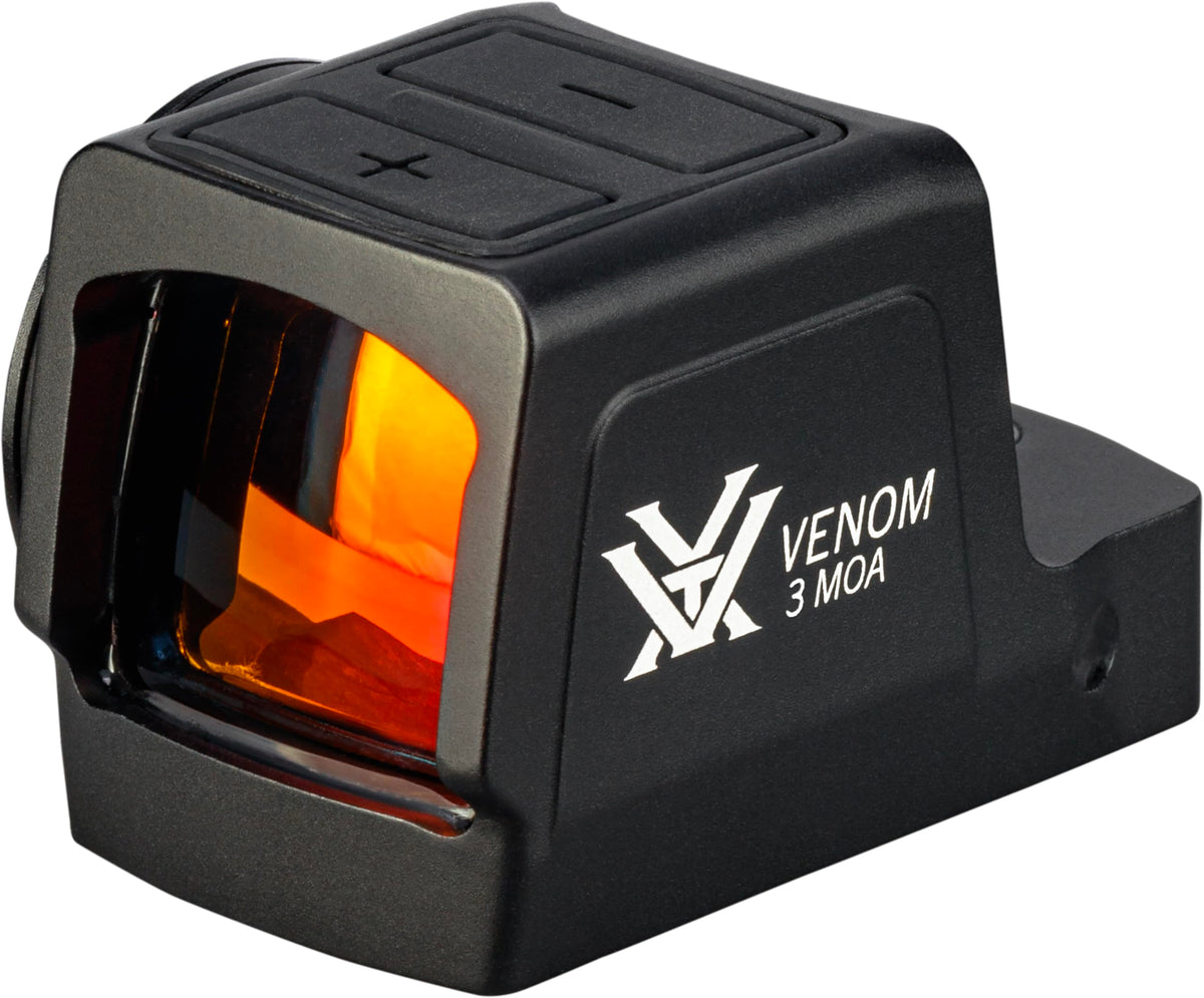 Vortex Venom enclosed micro red dot sight mounted on rifle for fast target acquisition.