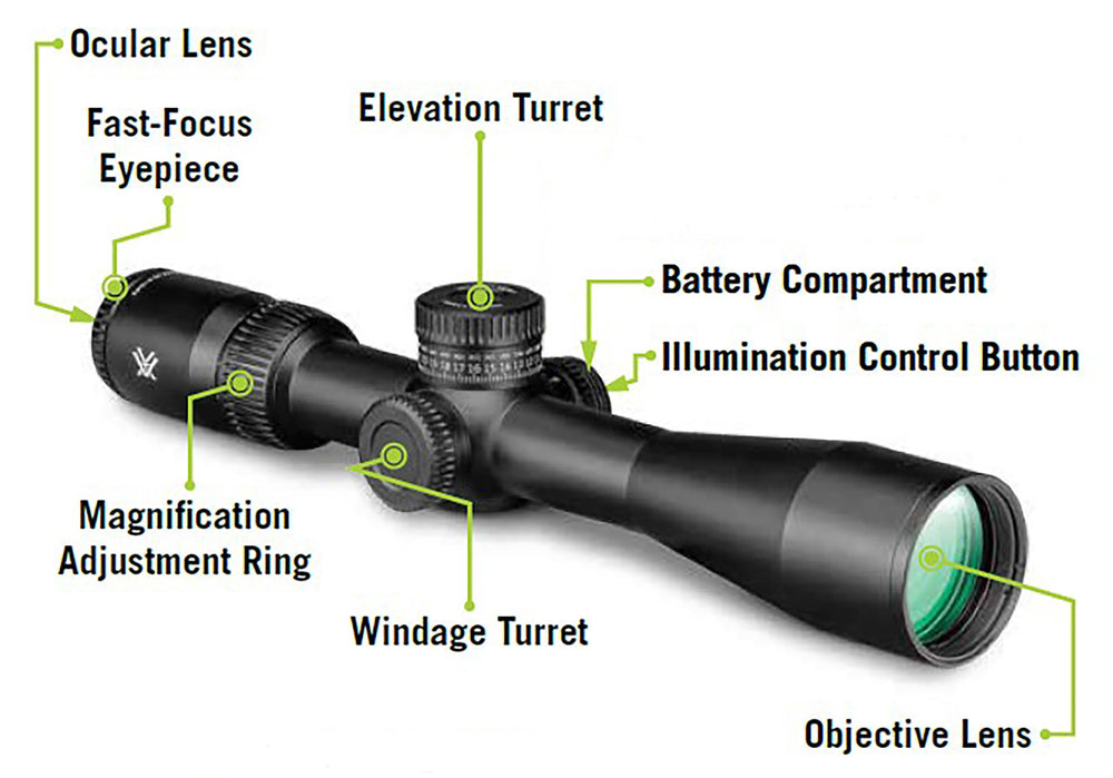 Vortex Viper HD 3-15x44 fast-focus eyepiece enables rapid reticle clarity.