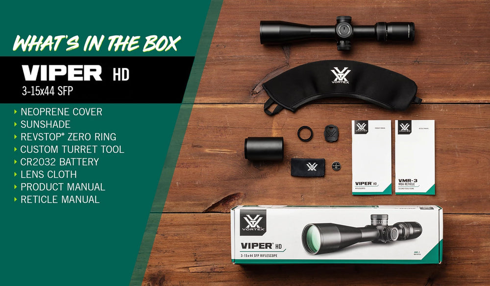 Vortex Viper HD 3-15x44 fogproof and waterproof with argon purge for field reliability.