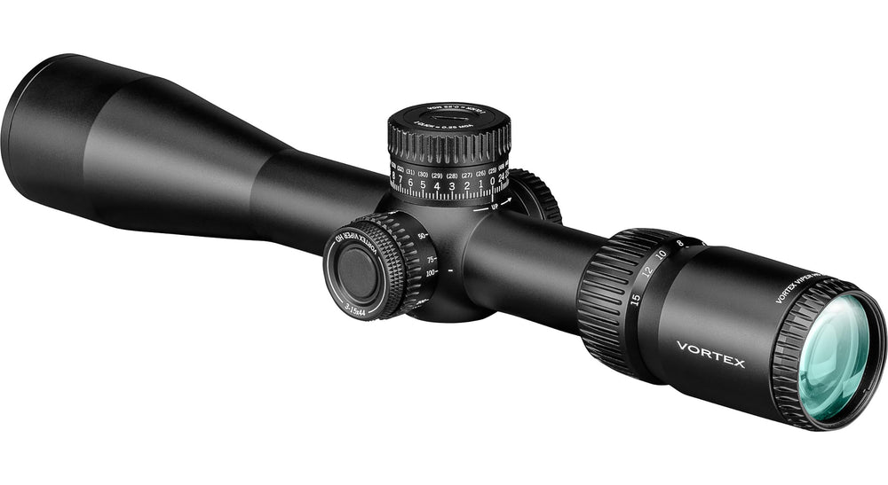 Vortex Viper HD 3-15x44 with VMR-3 MOA reticle guides holds, windage, and range estimation.