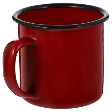 Close-up of VOSAREA red enamel mug handle showing comfortable grip