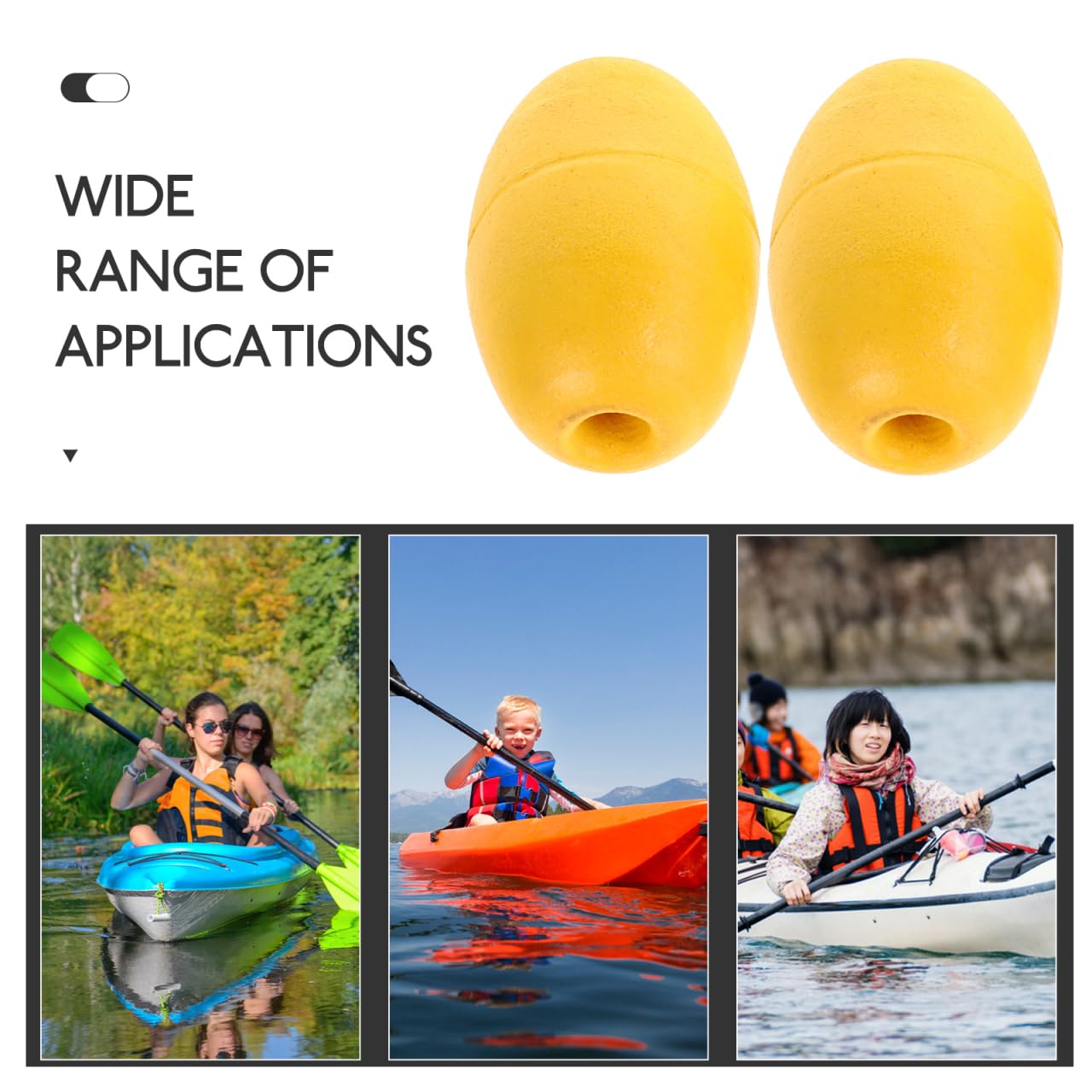VOSAREA floats shown for multiple watercraft uses across boats and canoes