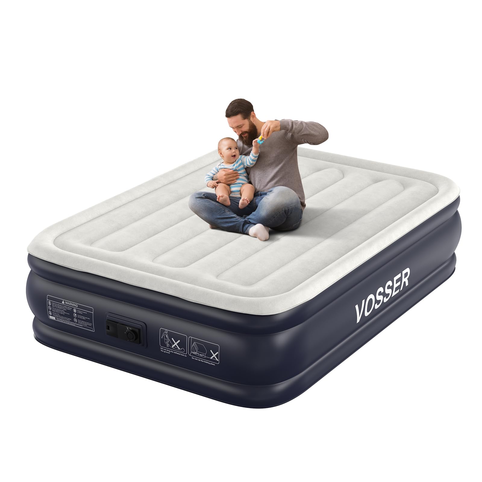 Vosser full air mattress with built-in pump—quick setup from top view.