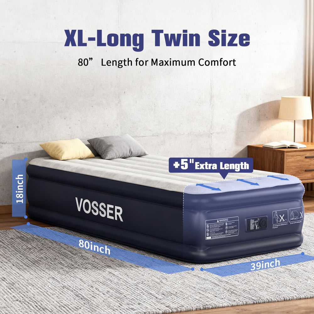 VOSSER vertical beam support technology shows even weight distribution for restful sleep.