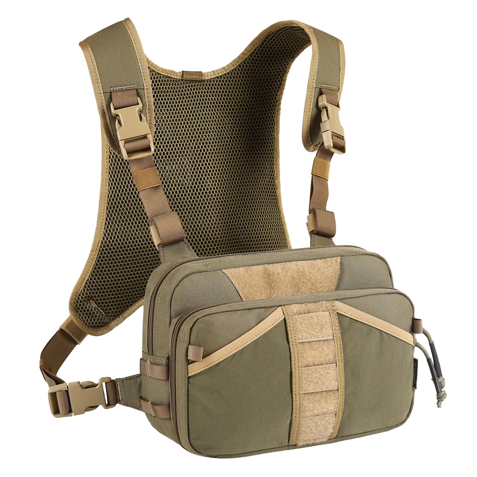 VOTAGOO GEAR fishing chest pack front view demonstrates rapid access to forceps and tools on the water.