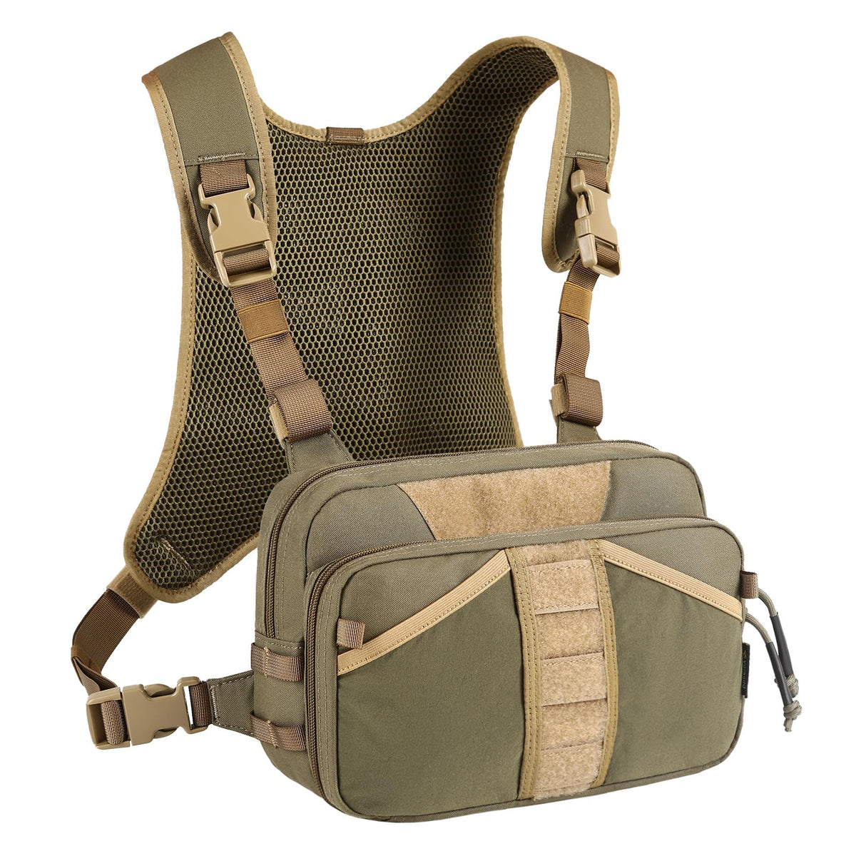 VOTAGOO GEAR fishing chest pack front view demonstrates rapid access to forceps and tools on the water.