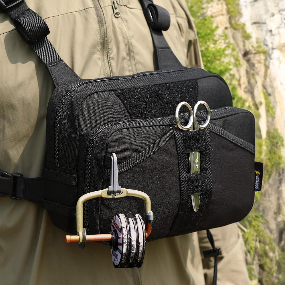 VOTAGOO GEAR chest pack with multiple storage compartments for lures and lines