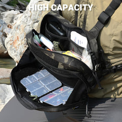 VOTAGOO GEAR chest pack water-resistant fabric stands up to wet conditions.