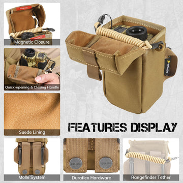 The VOTAGOO GEAR Rangefinder Pouch quick-release buckle facilitates one-handed operation.