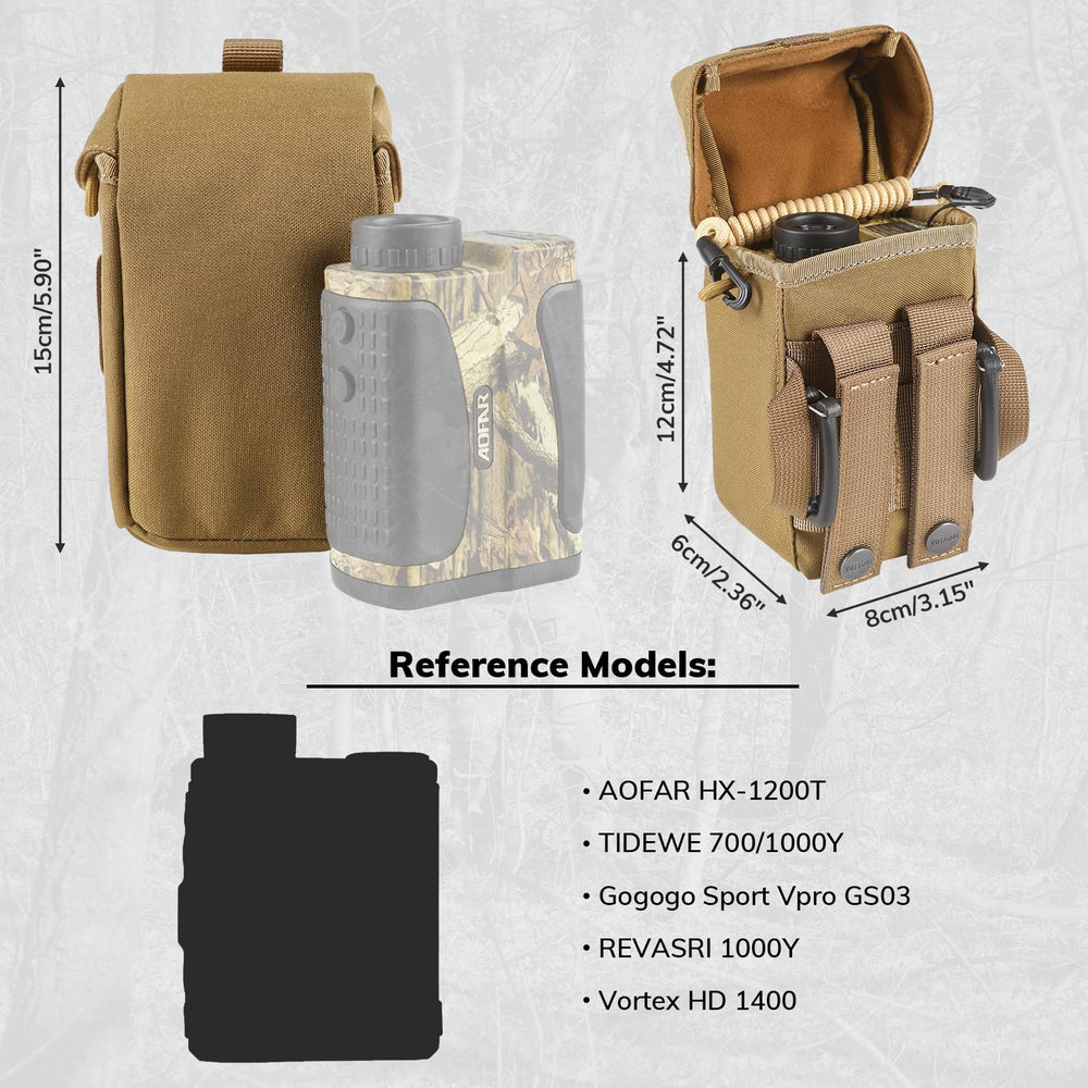 The VOTAGOO GEAR Rangefinder Pouch tether reduces drop risk during use.