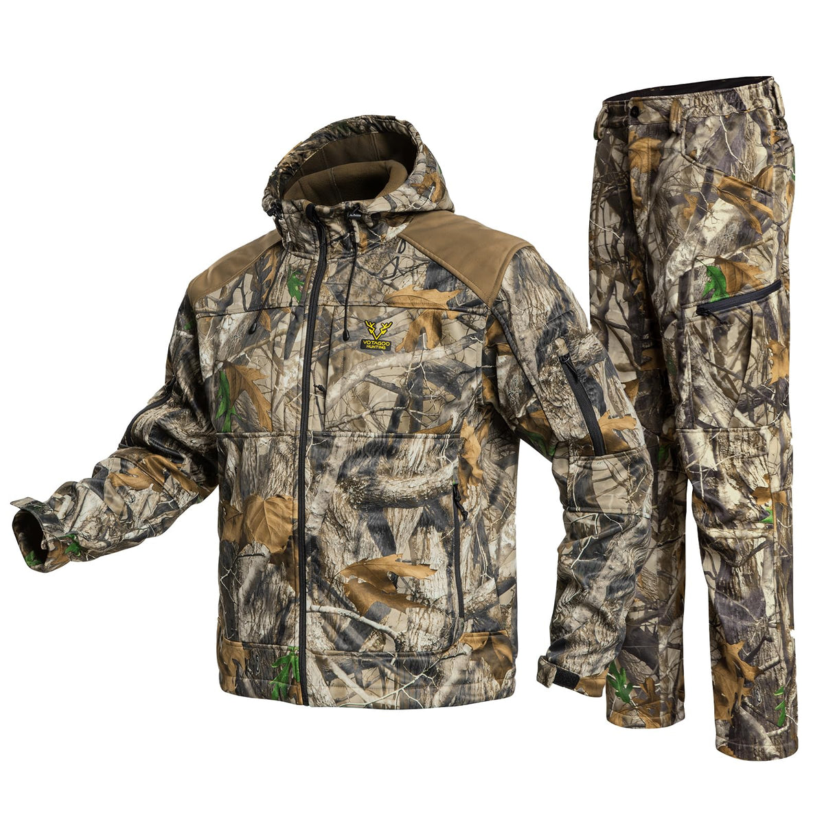 VOTAGOO quiet hunting suit coat front with organized pockets for quick gear access.