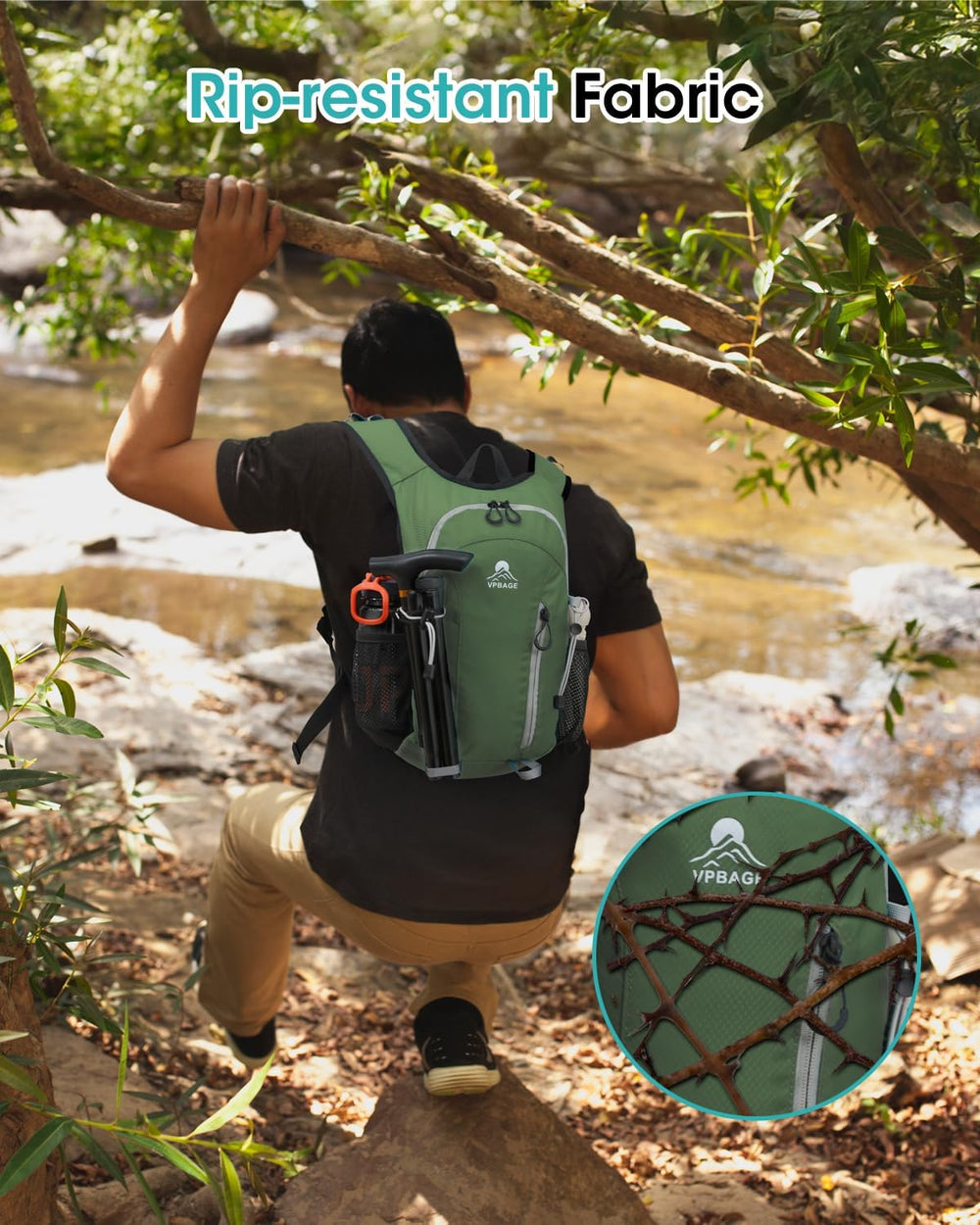 VPBAGE backpack with tool loops and reflective areas improves safety and gear security.