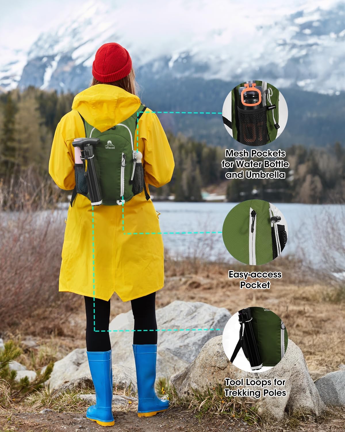 VPBAGE lightweight backpack at 0.6 lb reduces shoulder strain.