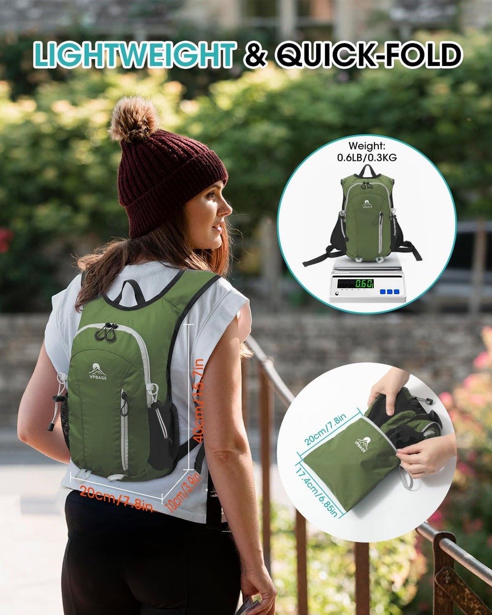 VPBAGE water-resistant nylon backpack protects gear from splashes and sand.