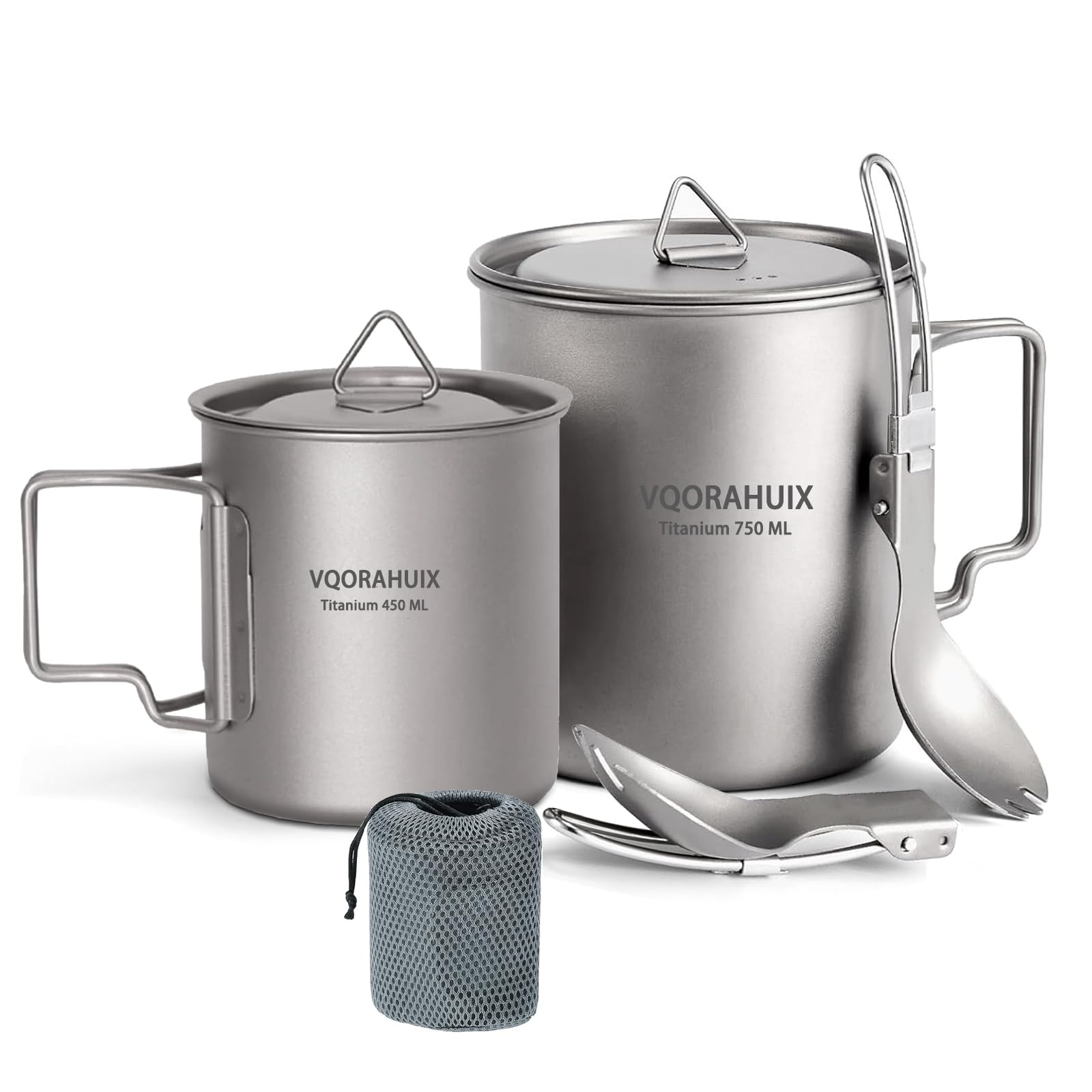 VQORAHUIX titanium pot 750ml full set for backpacking meals.