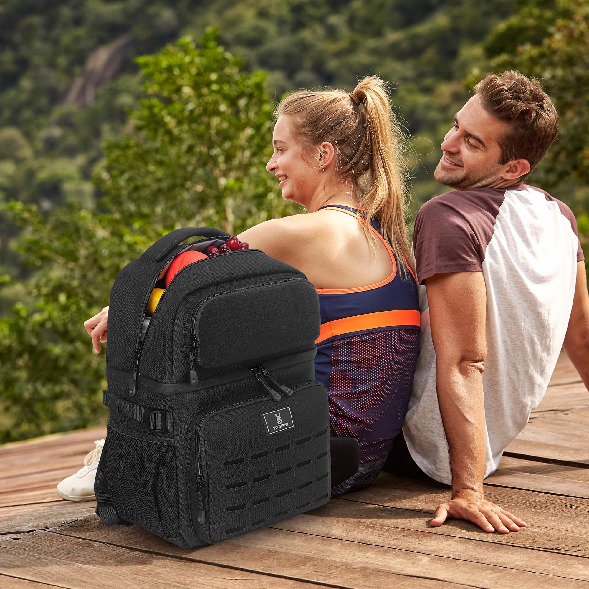 VS VOGSHOW insulated double-deck cooler backpack leakproof lining for spill-free outings