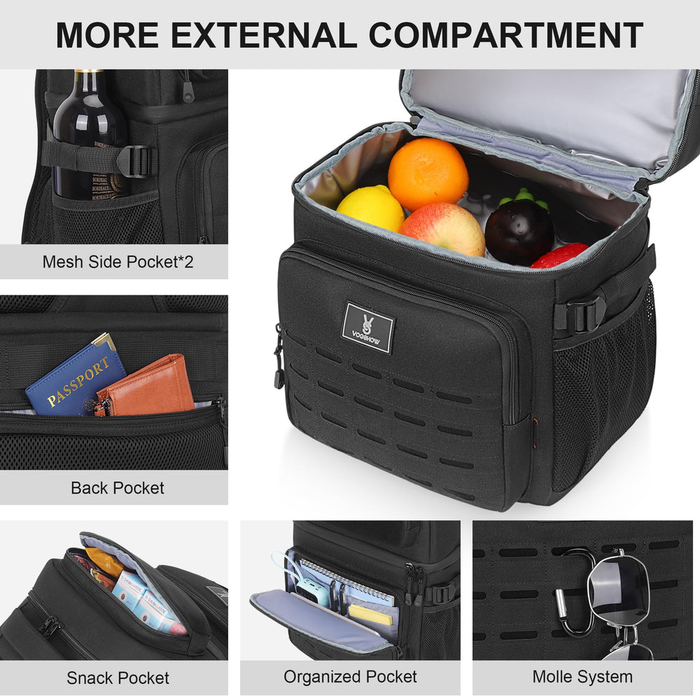 VS VOGSHOW insulated double-deck cooler backpack lower insulated compartment for food