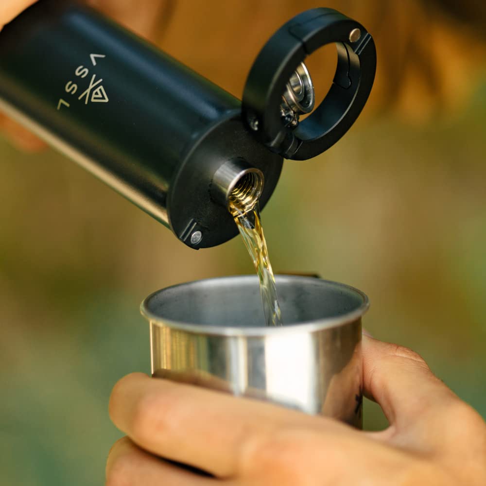Compact 8-inch tall bottle fits in bottle pockets and packs easily.