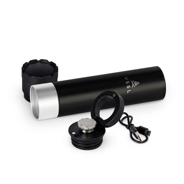 VSSL carabiner attached to flask for versatile attachment on trips.