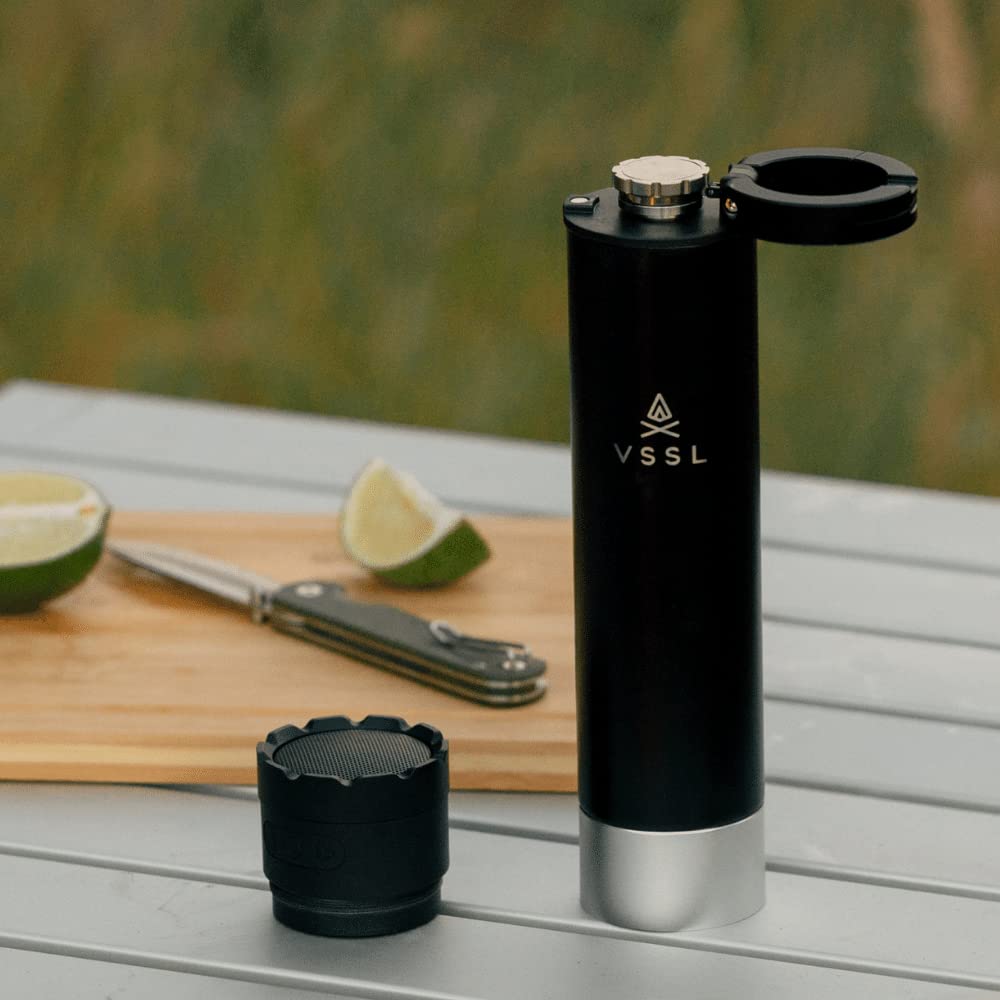 VSSL IP65-rated weatherproof seal protects speaker and bottle outdoors.