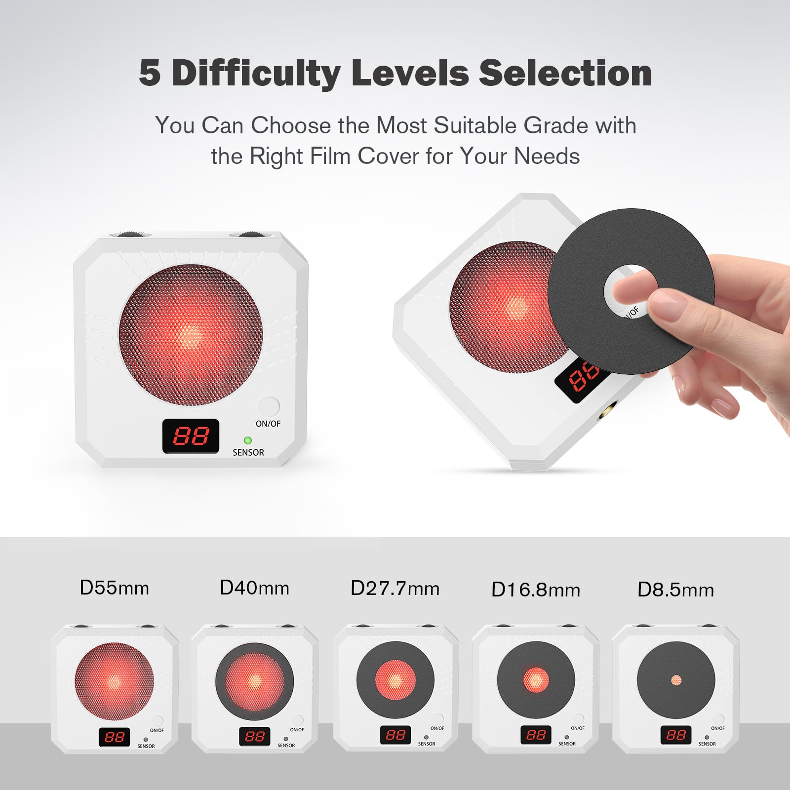 VSTRANICS dry-fire target front view showing five difficulty levels for customized training.