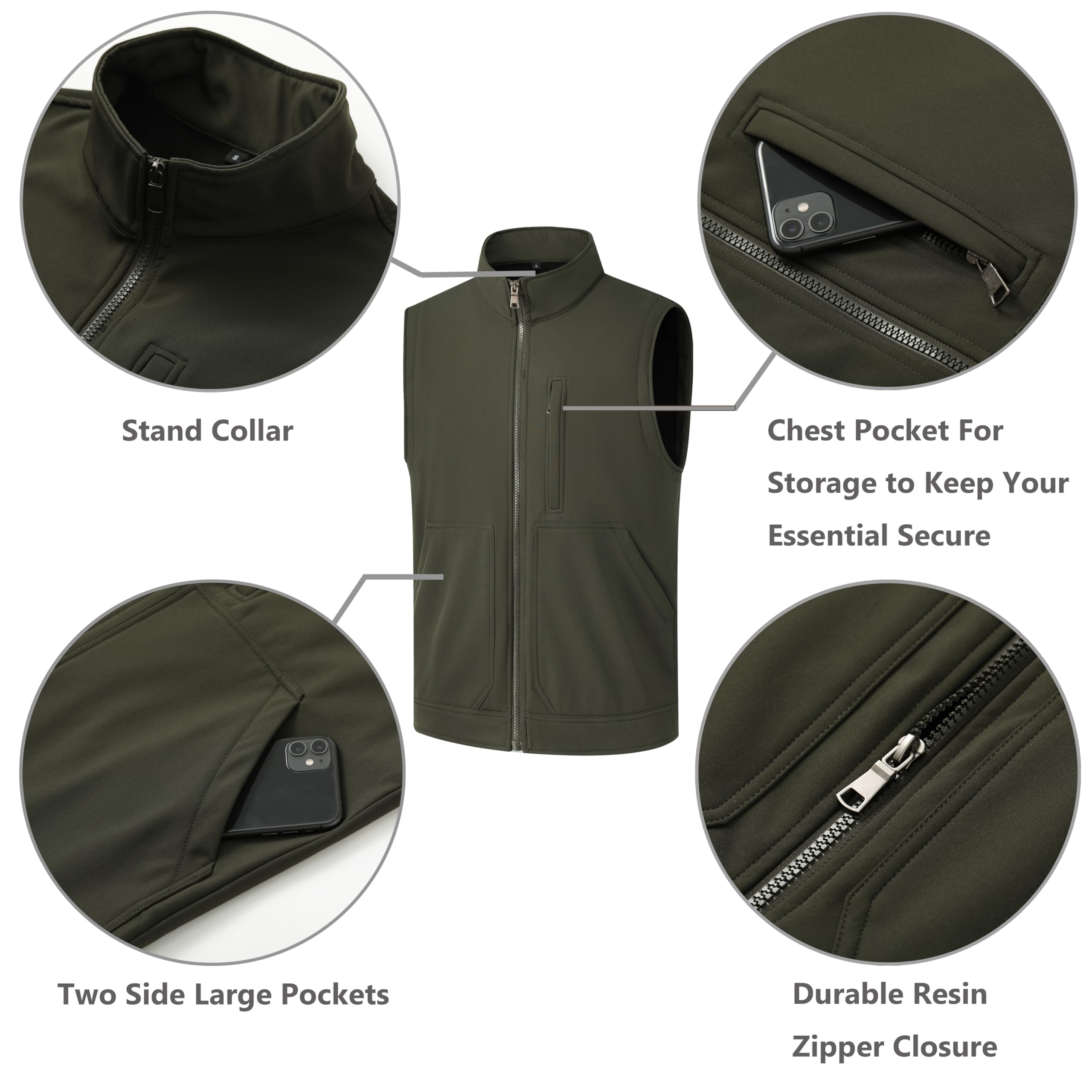 VtuAOL vest back view shows quilted warmth and versatile styling in army green.