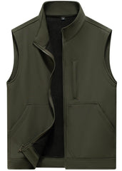 VtuAOL lightweight softshell vest front view in army green provides windproof warmth.