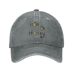 VunKo Bee Love denim hat front view for daily wear with vintage distressed style