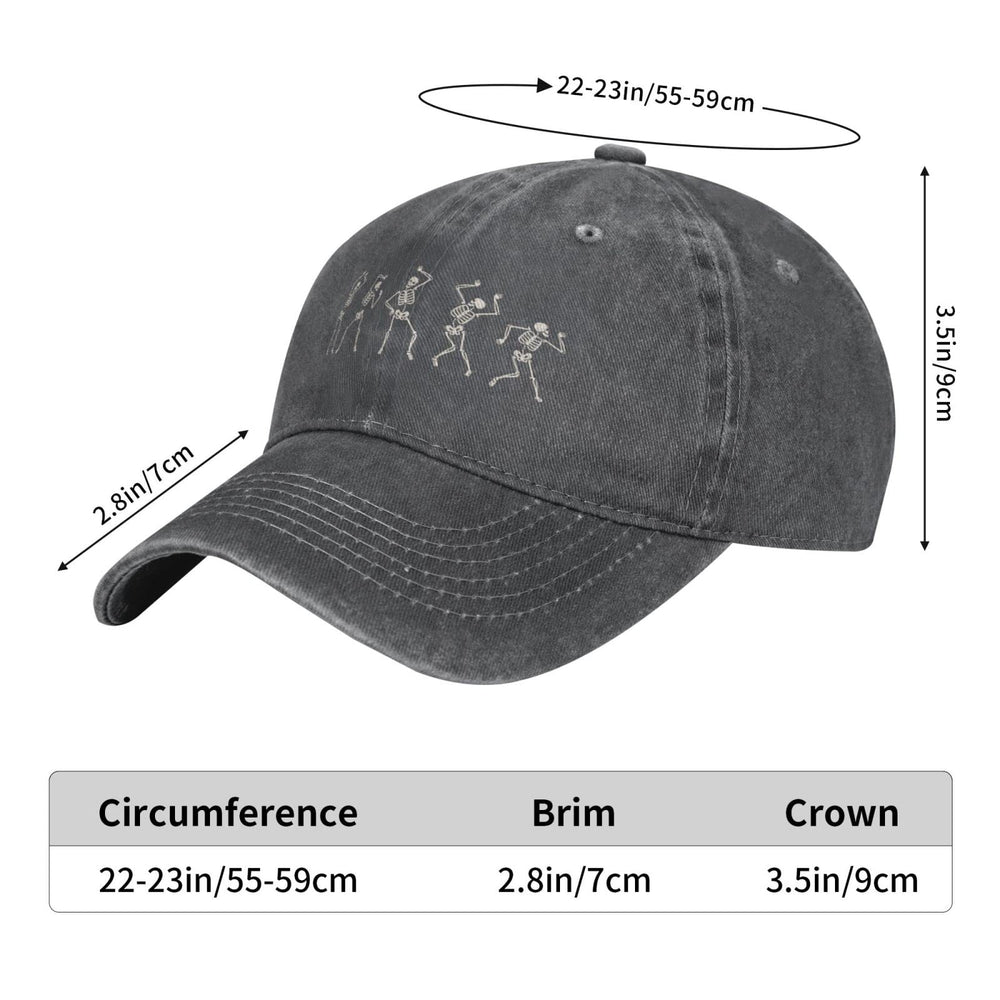 VunKo Dancing Skeletons hat denim texture close-up reveals breathable, durable fabric.