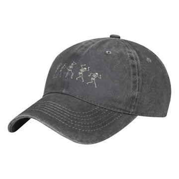 VunKo Dancing Skeletons hat side view with adjustable buckle for a comfortable fit.