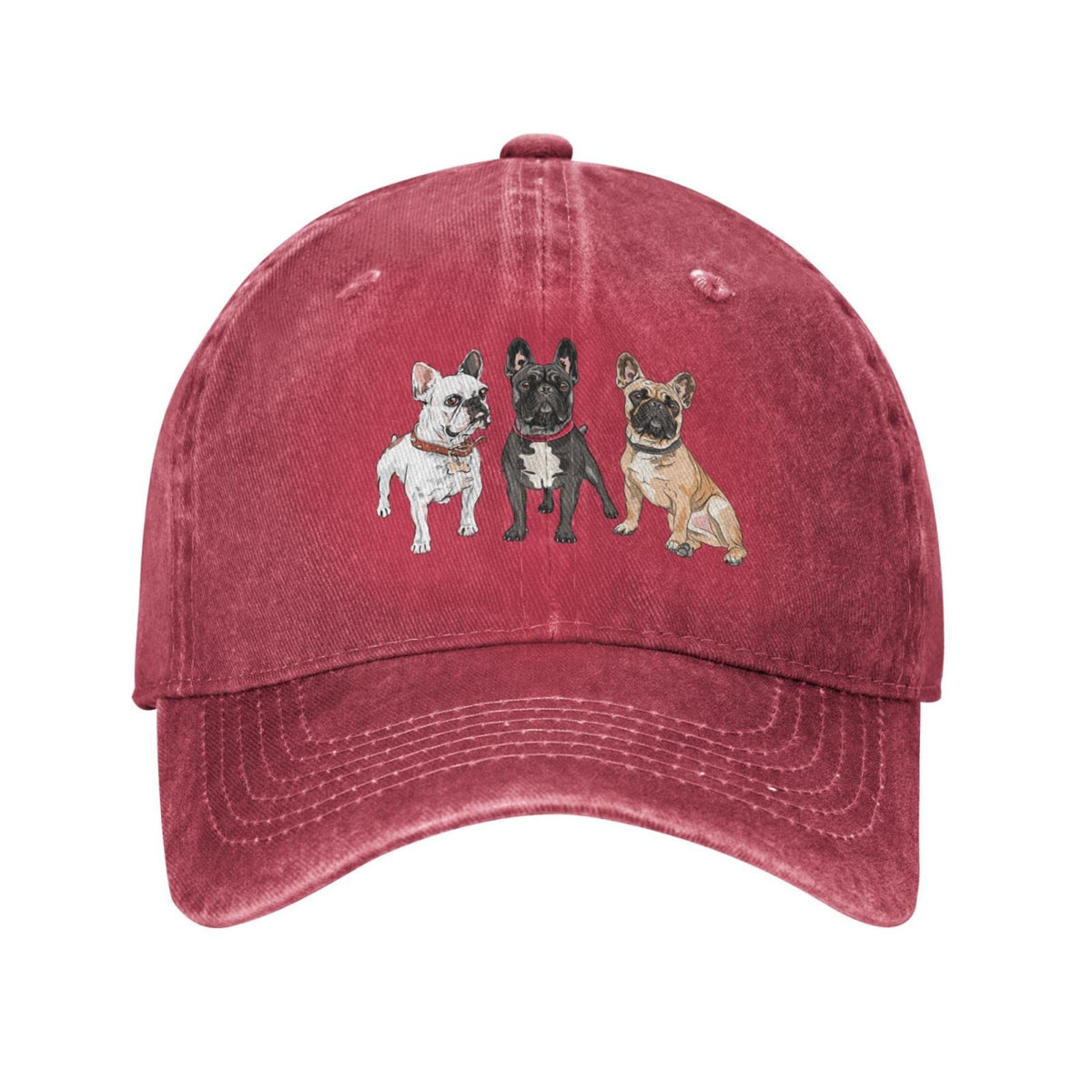 VunKo French Bulldog red vintage cap front view for classic outdoor style.