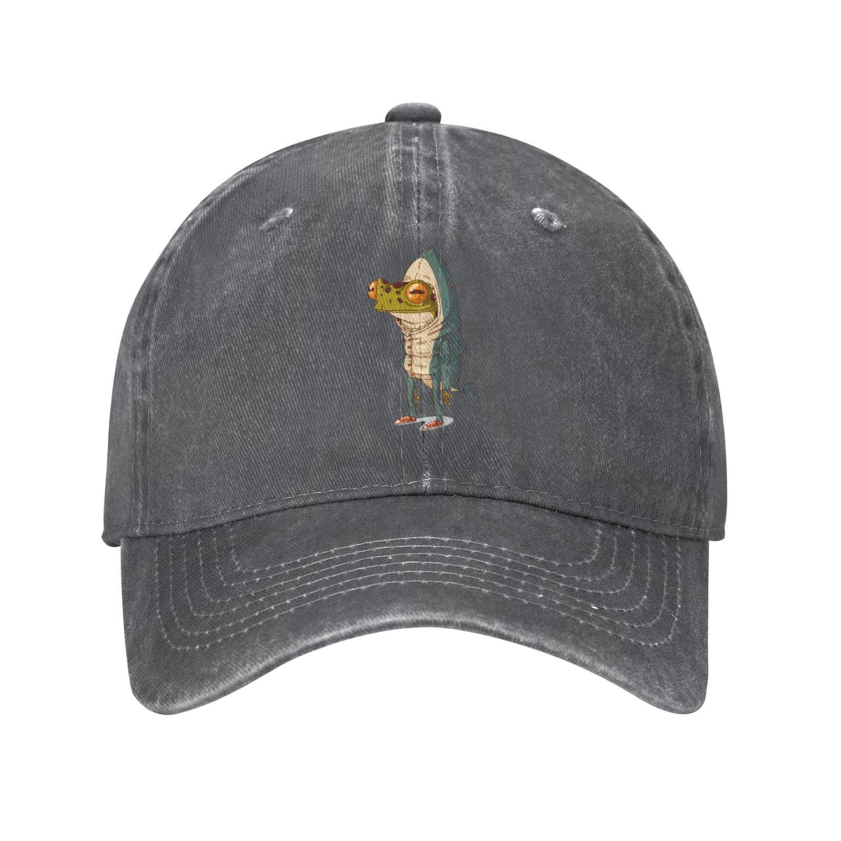 VunKo Frog Shark cap front view shows vintage denim and versatile streetwear appeal