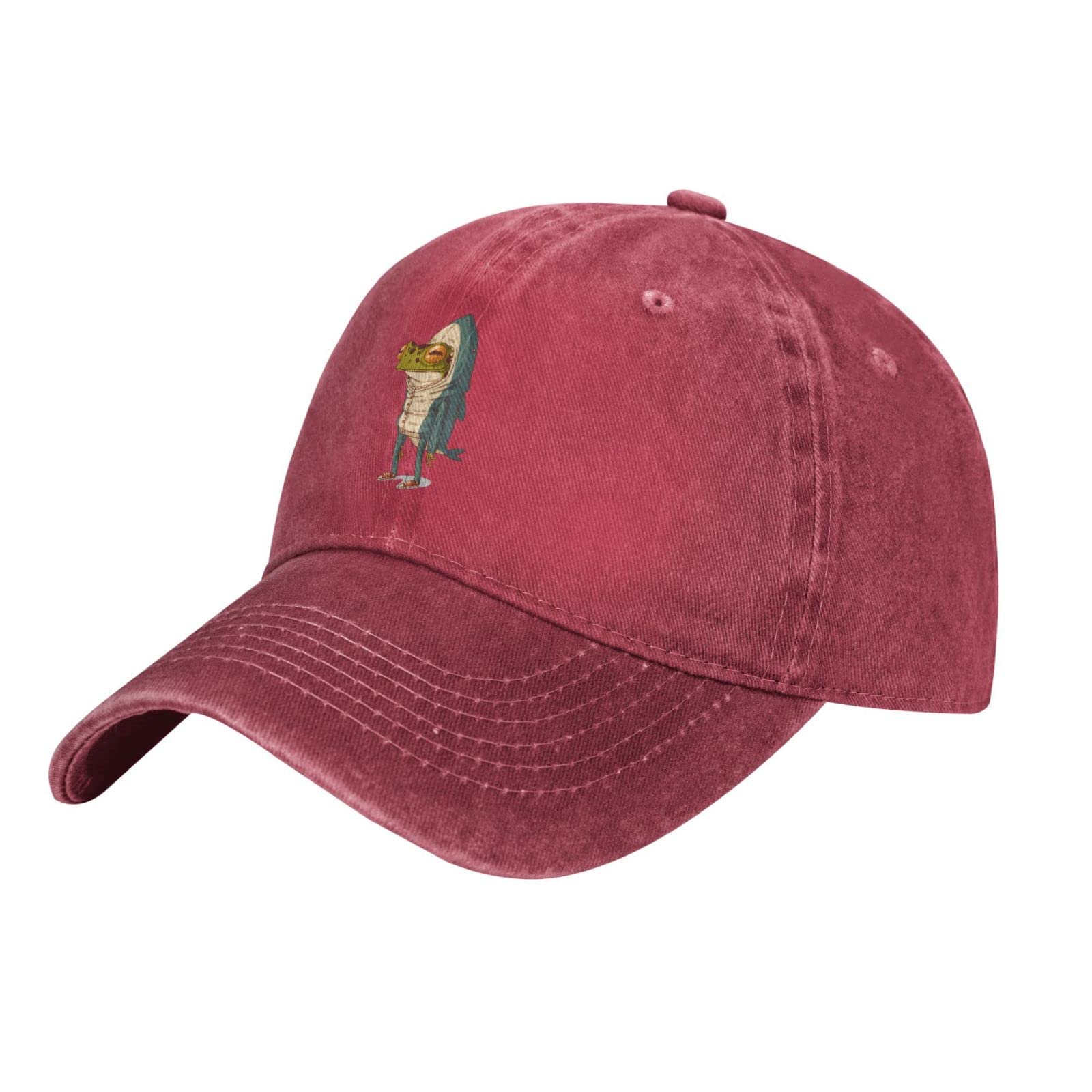Close-up of VunKo Frog Shark Red washed denim crown showing texture and durability