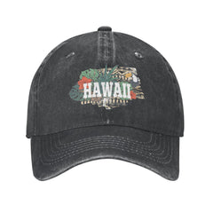 VunKo Funny Hawaii cap front view with vintage denim distress for casual daily wear