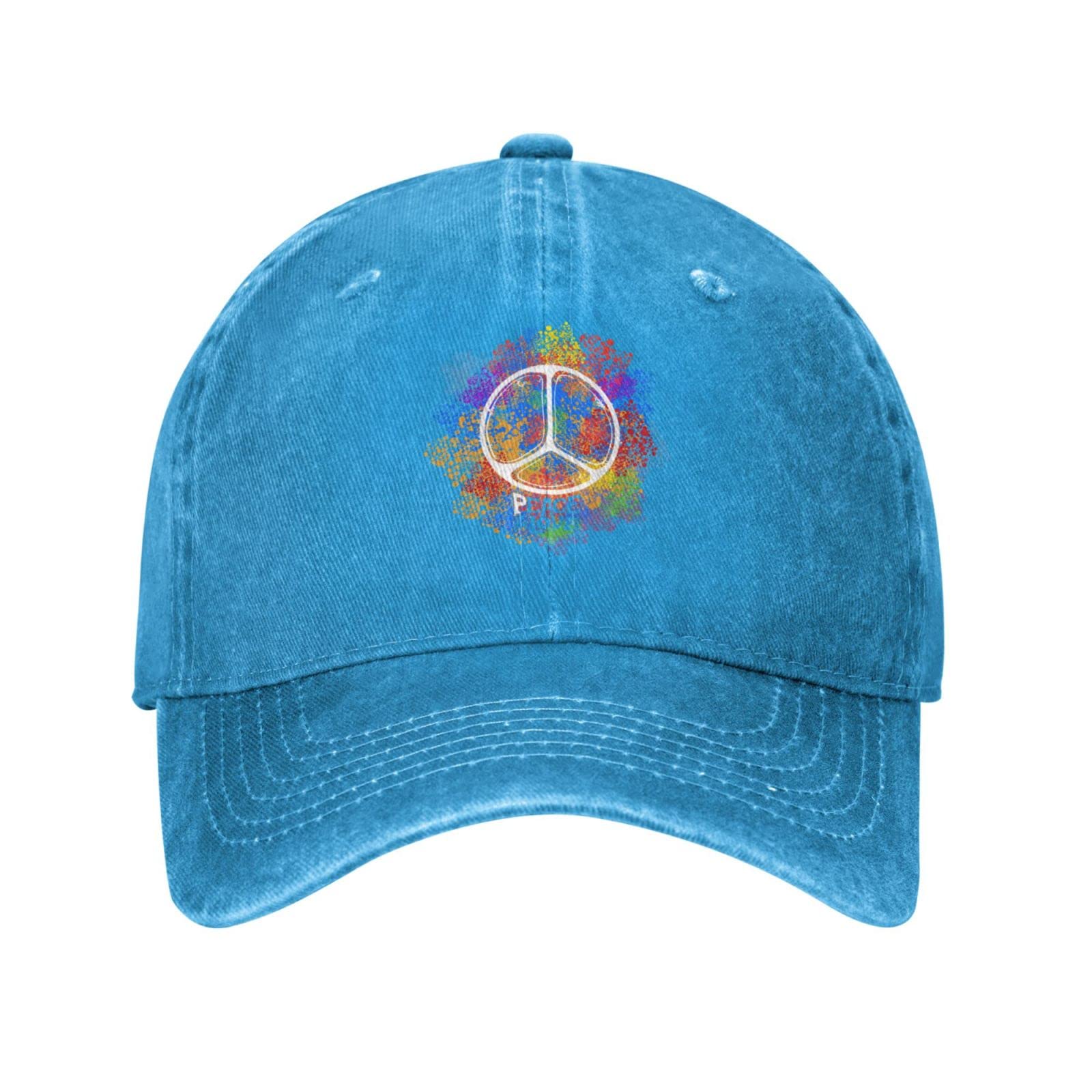 VunKo Hippie Peace blue washed denim cap front view enhances casual street style
