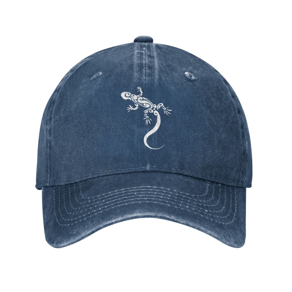 VunKo Lizard navy hat front view with vintage denim for daily wear