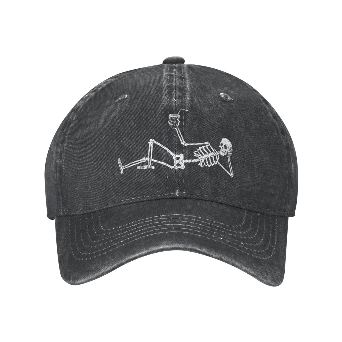 VunKo Skeleton Cap in black denim, front view for casual daily wear.