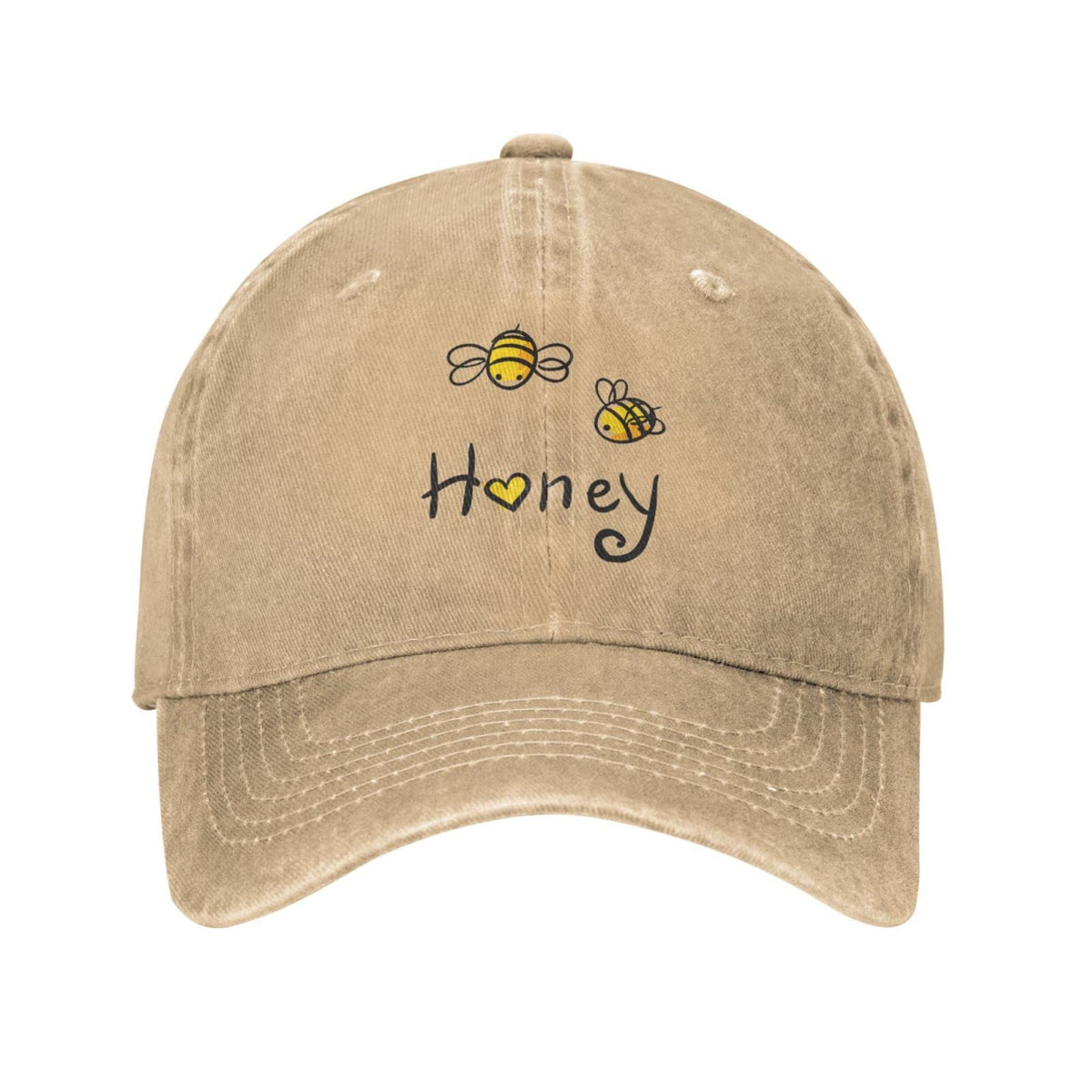 VunKo Bee Love Honey cap front view, classic denim style for daily wear and sun protection