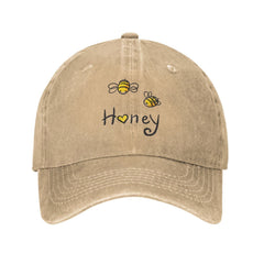VunKo Bee Love Honey cap front view, classic denim style for daily wear and sun protection