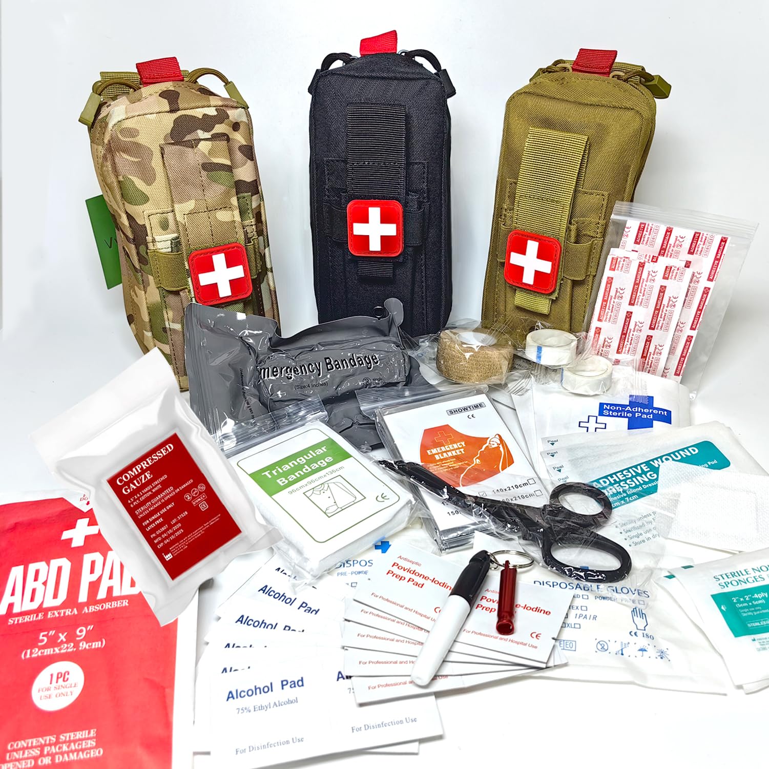 Vviitop trauma kit contents showing tactical bandage and gauze for rapid response.