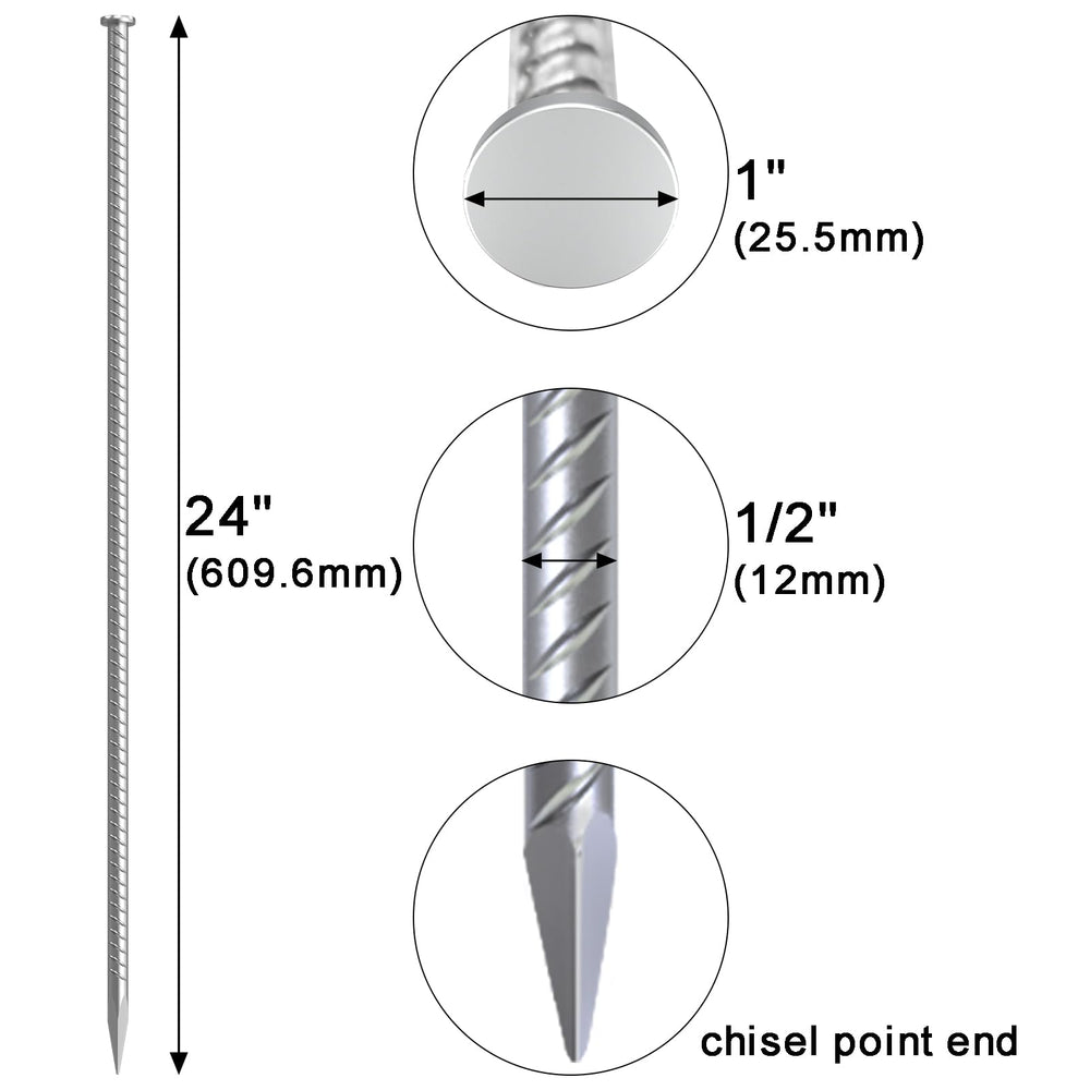 VVOKGO chisel-point end stake demonstrates quick penetration into asphalt, concrete, wood, or sand.