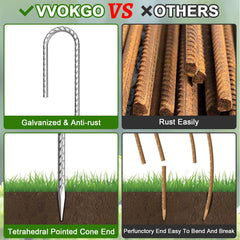 VVOKGO chisel-point stakes pierce soil quickly for easy installations.