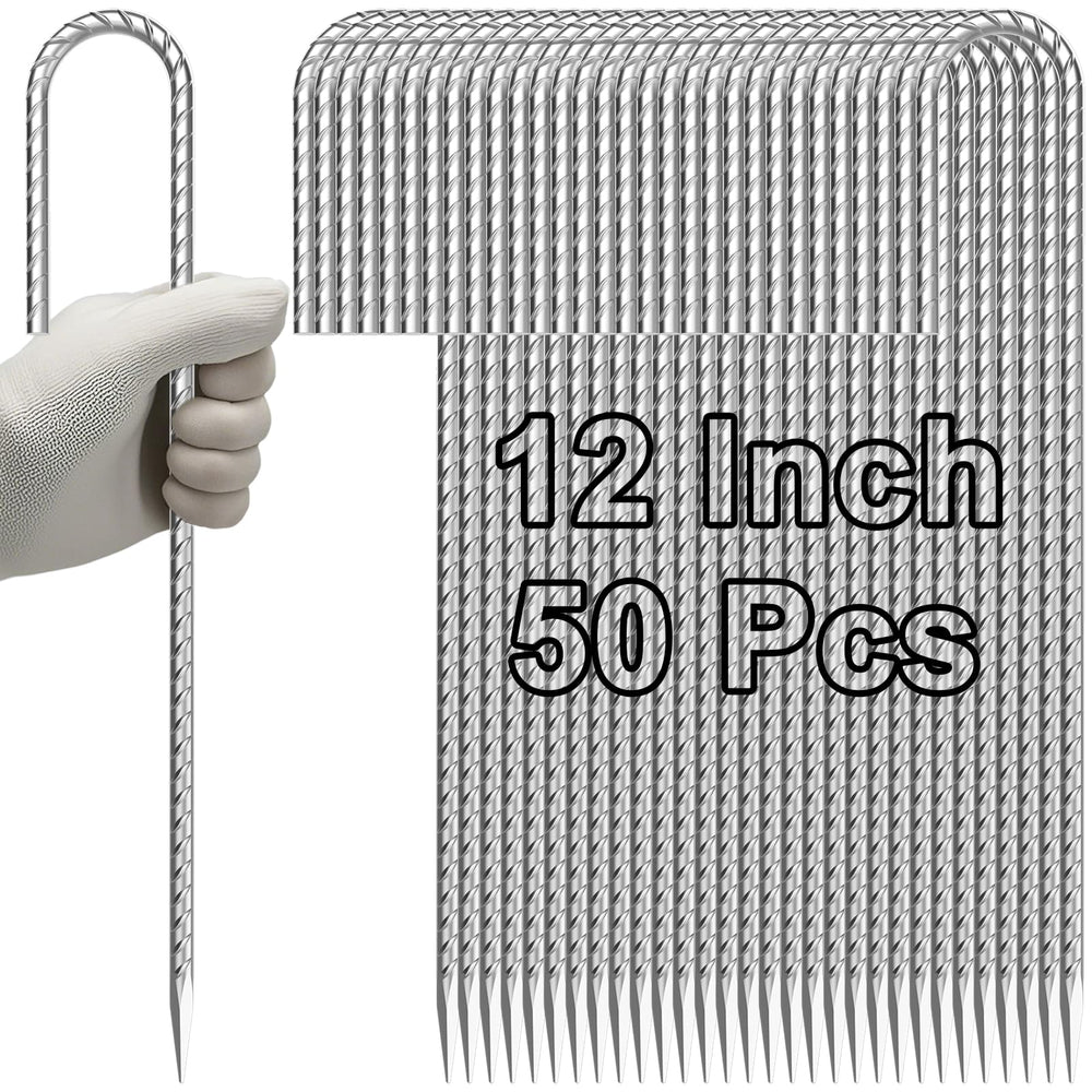 VVOKGO rebar stakes 12-inch J-hook securing tents in windy conditions.