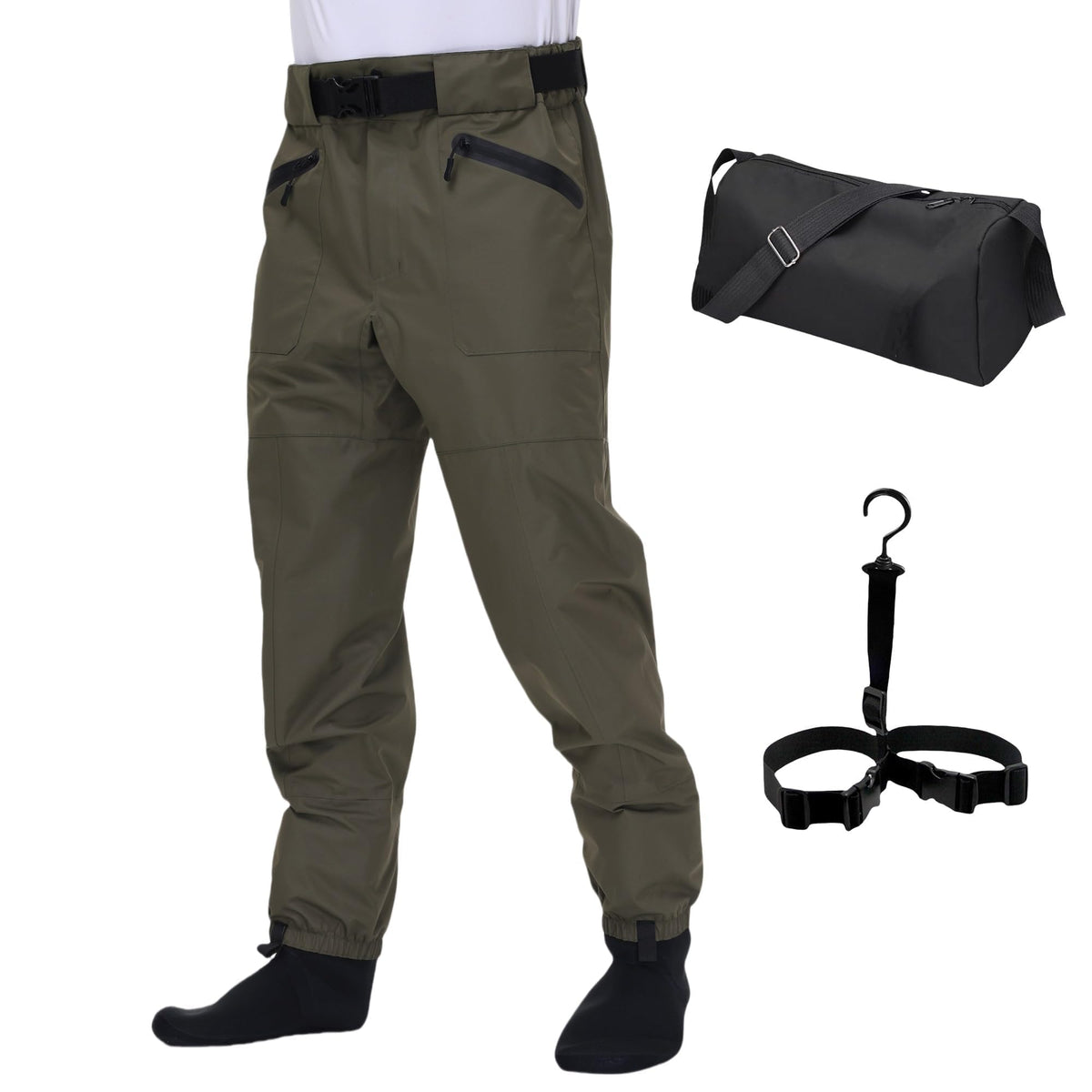 VZKAK olive green waist waders for men and women