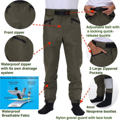 Waders with multiple pockets and gear organization