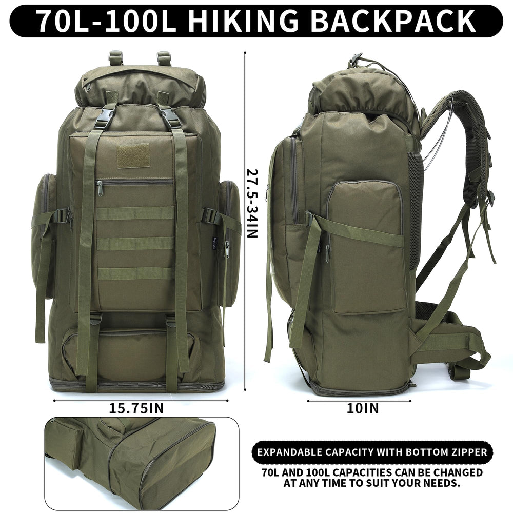 W WINTMING 70L hiking backpack back view highlighting padded support