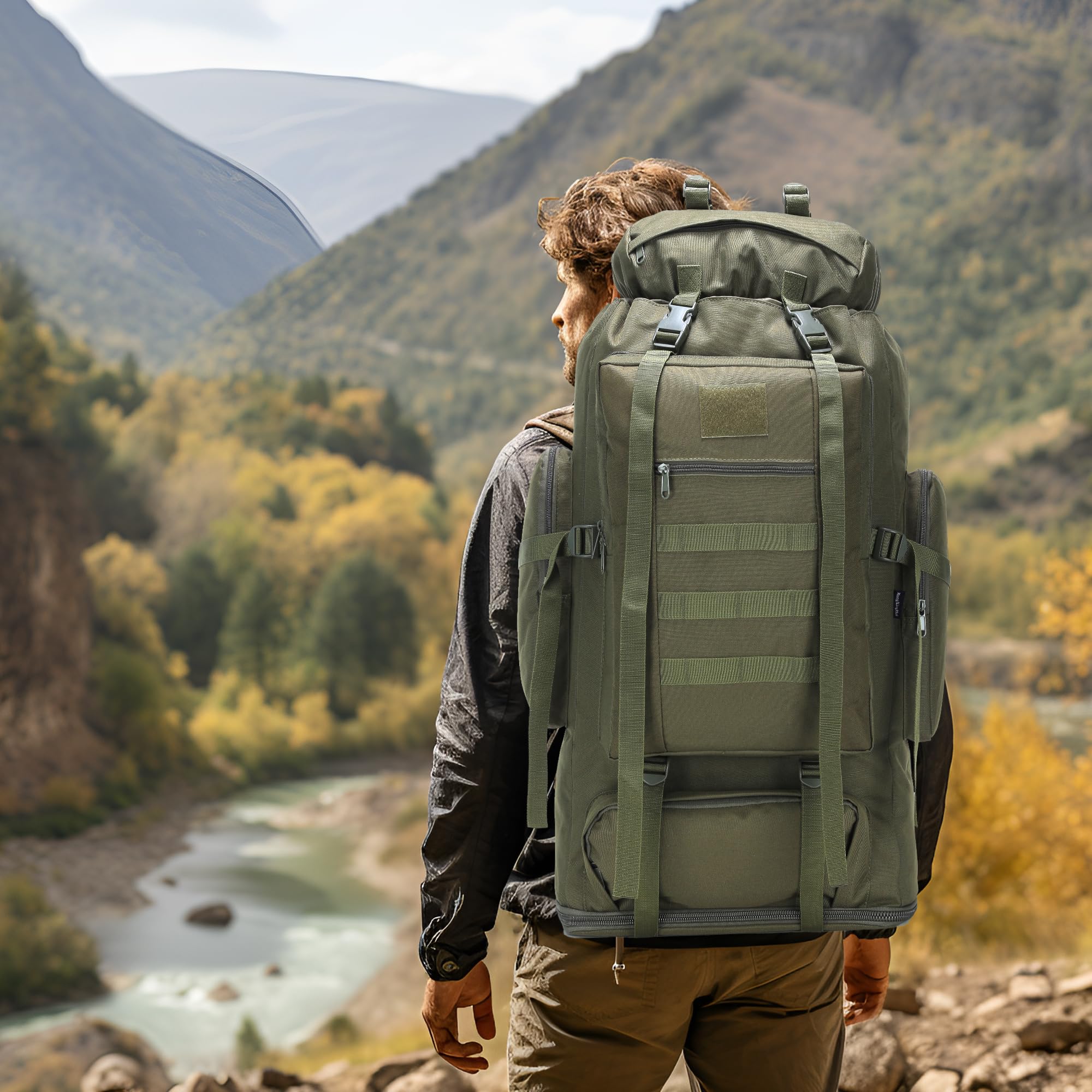 W WINTMING 70L hiking backpack fabric details show durable water-resistant material